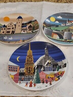 Collectible German Plates - Bavaria Scenes Signed Barbara Fürstenhöfer 3 Pc Set